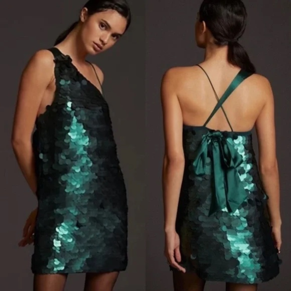 Maeve One Shoulder Green Sequin Dress